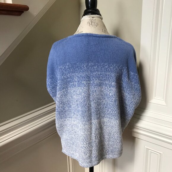 Vince Cocoon Ombre Sweater Pullover Womens XS Blue Shite Crew Neck Short Sleeve - Picture 11 of 12